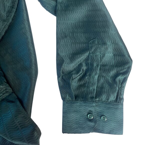 Barry.Wang SIlk Blend Dress Shirt Button Front Mens 2XL Green New - Picture 5 of 9